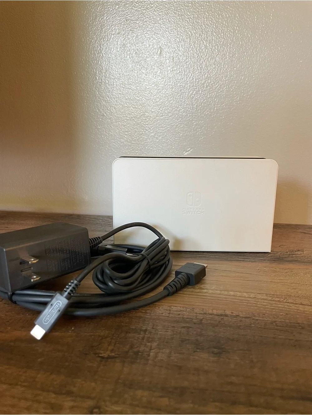 Nintendo White Switch OLED Dock with Black Power Cable